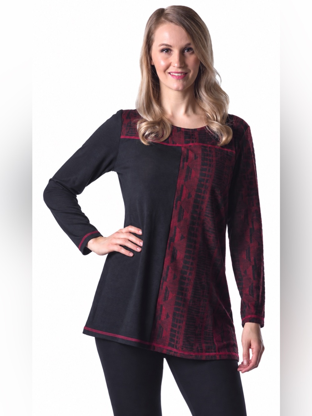 Papa Vancouver Helena Colour Block Panel Top with Slimming Print